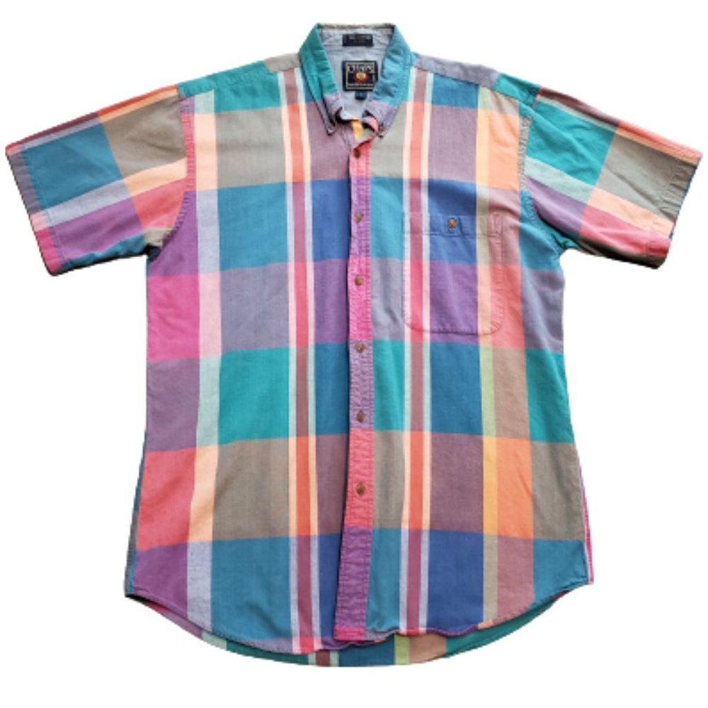 Chaps Ralph Lauren Colorblock Plaid Button Up Shirt | Men's Large L Multi-color - Picture 1 of 6